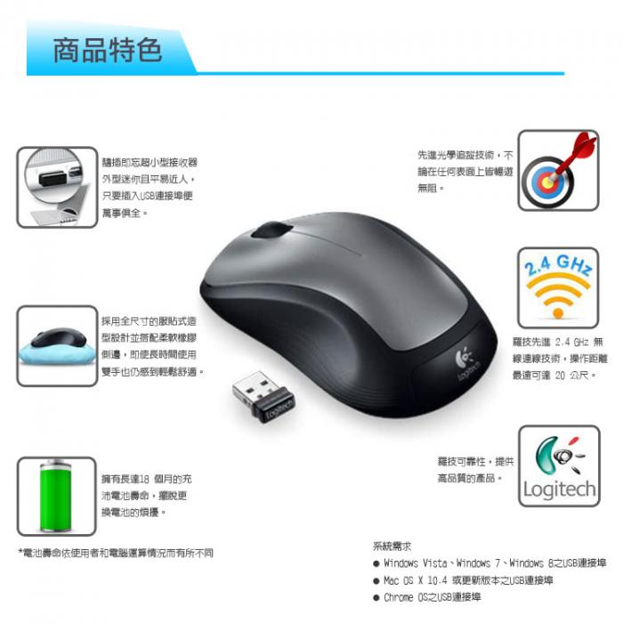 羅技 M310T 全尺寸無線滑鼠 黑銀