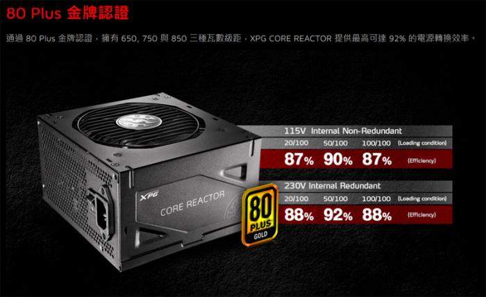 威剛 XPG CORE REACTOR 850W 金牌 全模