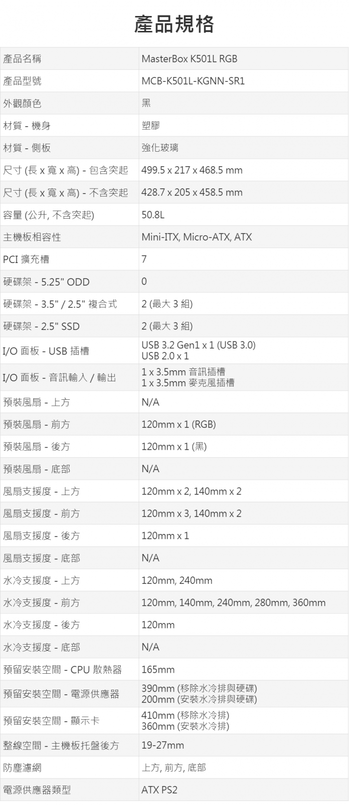 (北區業務送貨) 酷碼 MasterBox K501L RGB (ATX)(不可光碟)