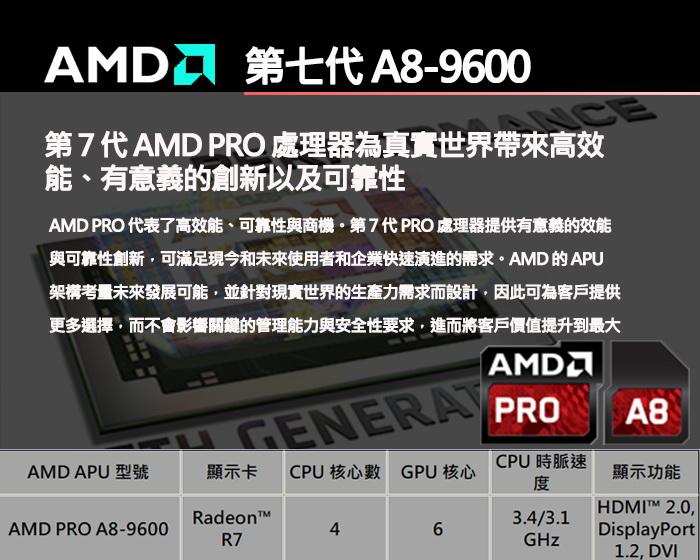 AMD A8-9600 4核/6GPU 限搭A320以上 (不支援PCIe M.2 SSD)