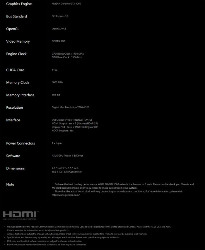 華碩 PH-GTX1060-3G 鳯凰版 