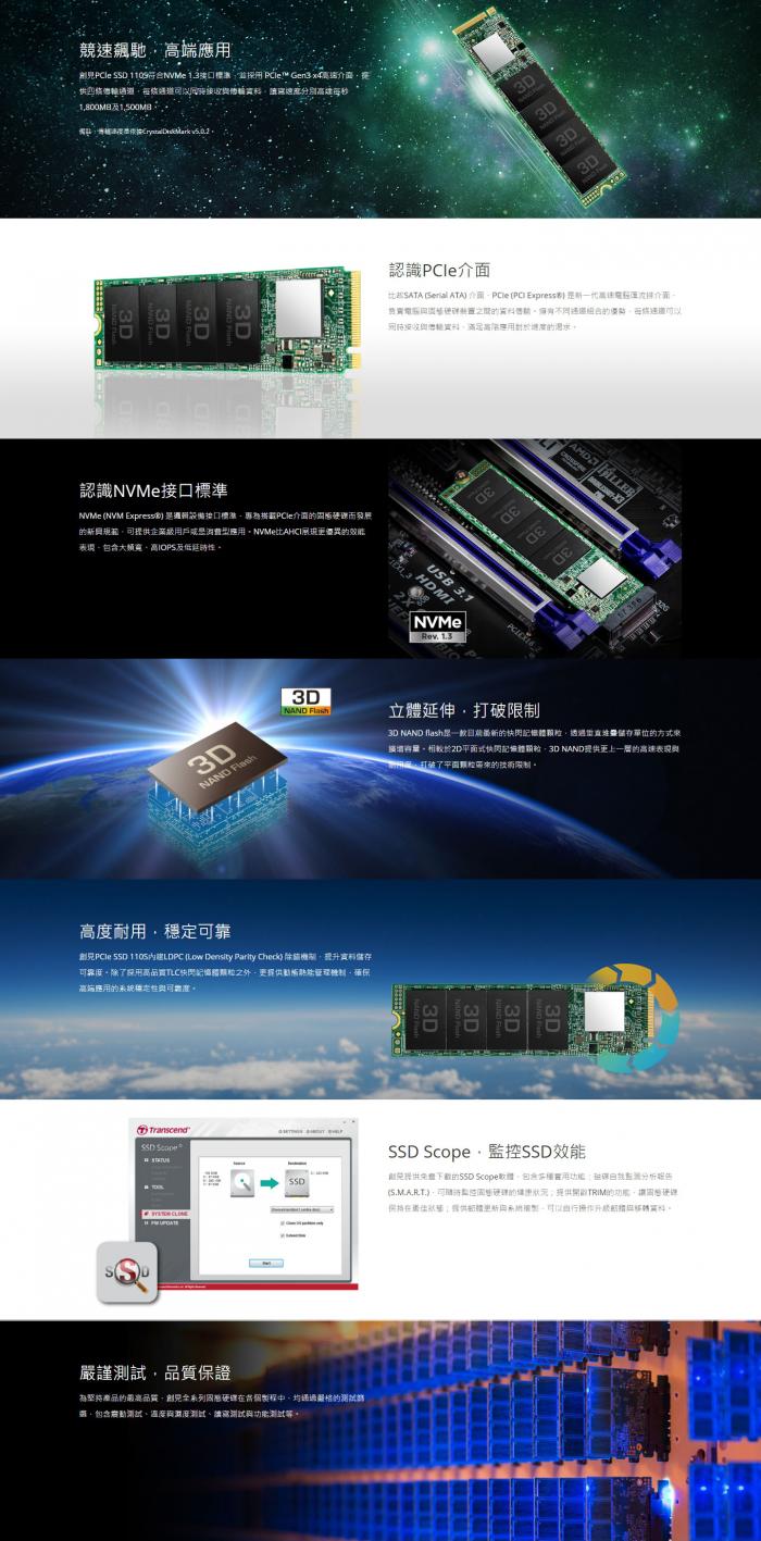 創見 MTE110S 256G M.2 PCIe 限搭板