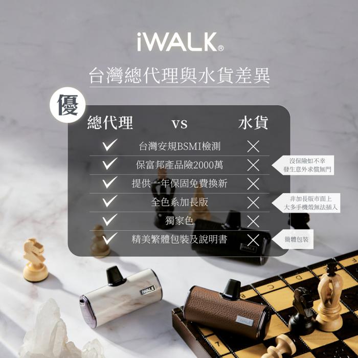 【iWALK】Lightning 四代 皮革特仕加長版 行動電源(蘋果專用)-大理石(白)