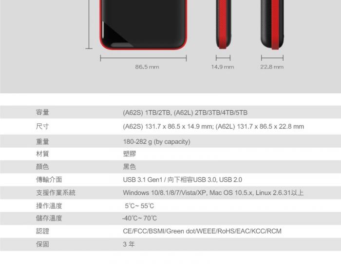 SP廣穎 Armor A62 4TB USB3.1 外接硬碟
