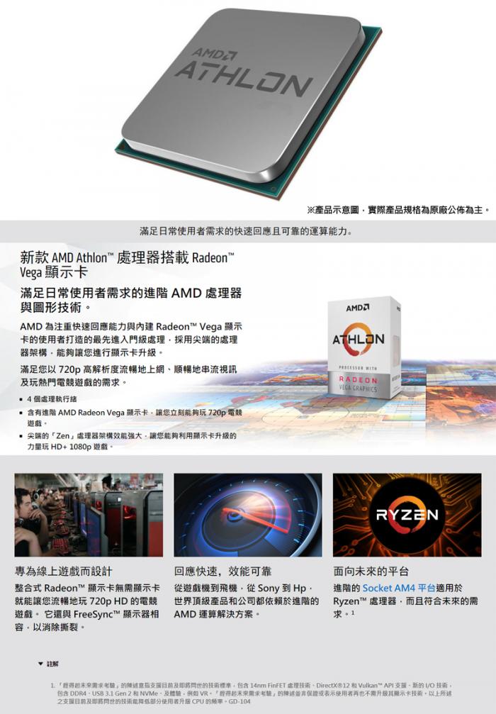 AMD Athlon 200GE 盒裝 相容B450M/A320 限搭板