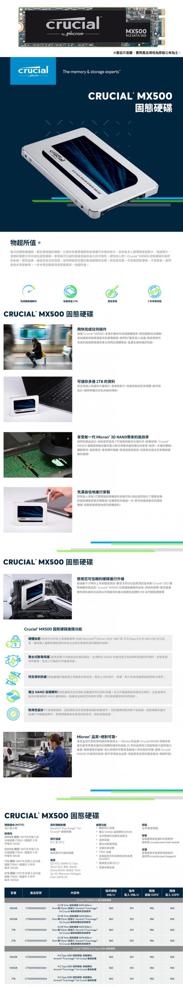  美光 Crucial MX500 500G M.2 SATA 2280