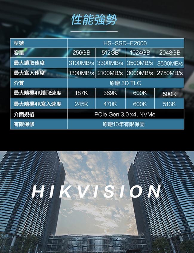 海康 E2000 256GB M.2 PCIe 2280 散熱片