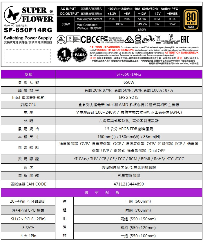振華 LEADEX III ARGB 650W 金牌