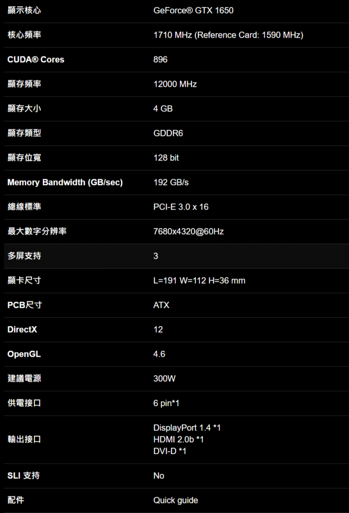 技嘉 GTX1650 D6 WINDFORCE OC 4G