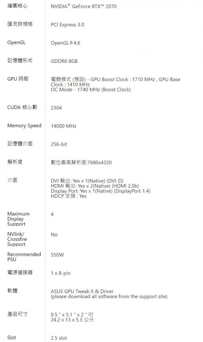 華碩 DUAL-RTX2070-O8G-EVO-V2