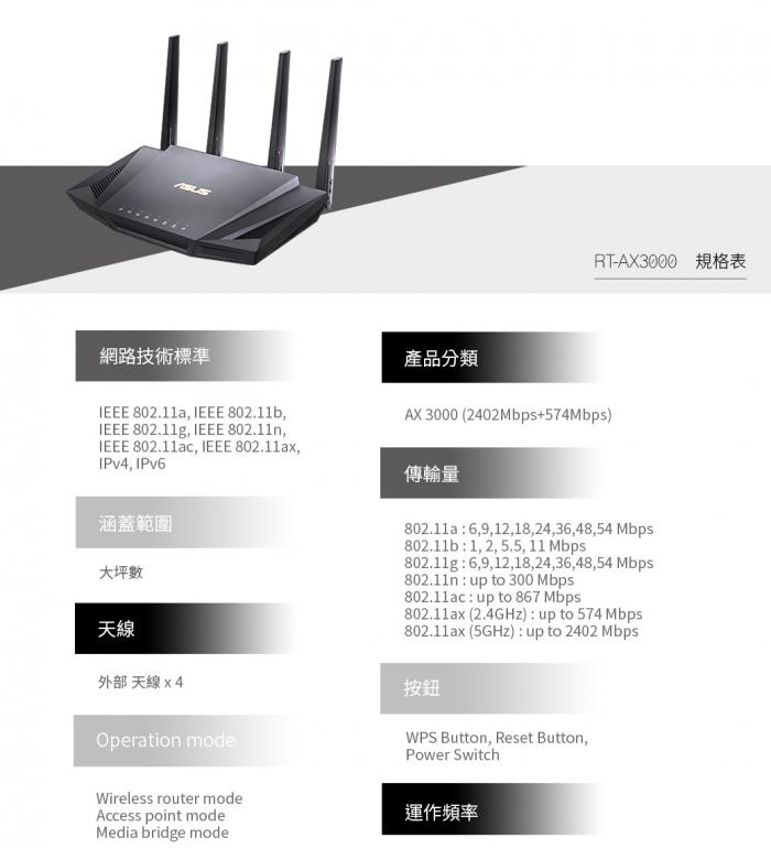 華碩 RT-AX3000 WiFi 6