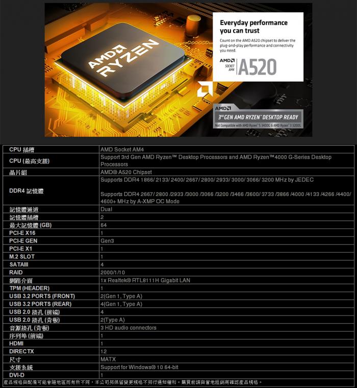 微星 A520M-A PRO 送MSI 大購物袋