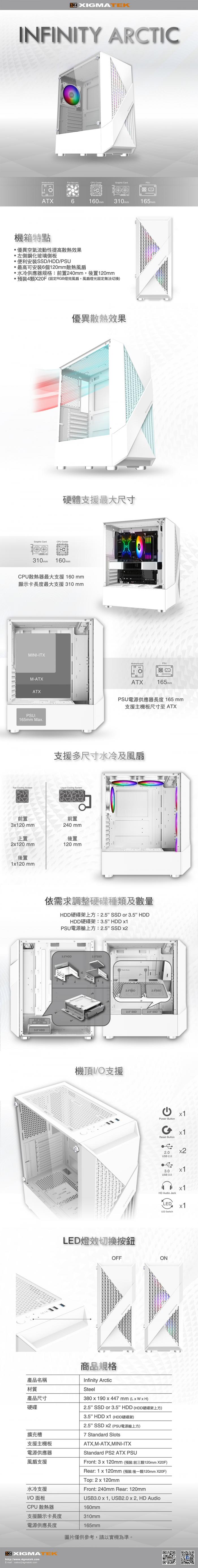 Xigmatek Infinity 炫彩固光 透側 白RGB機箱 含4風扇