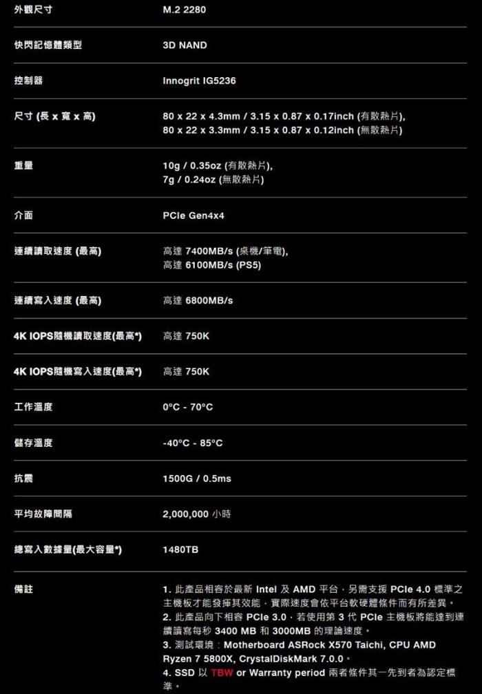 威剛 XPG S70 BLADE 1T Gen4