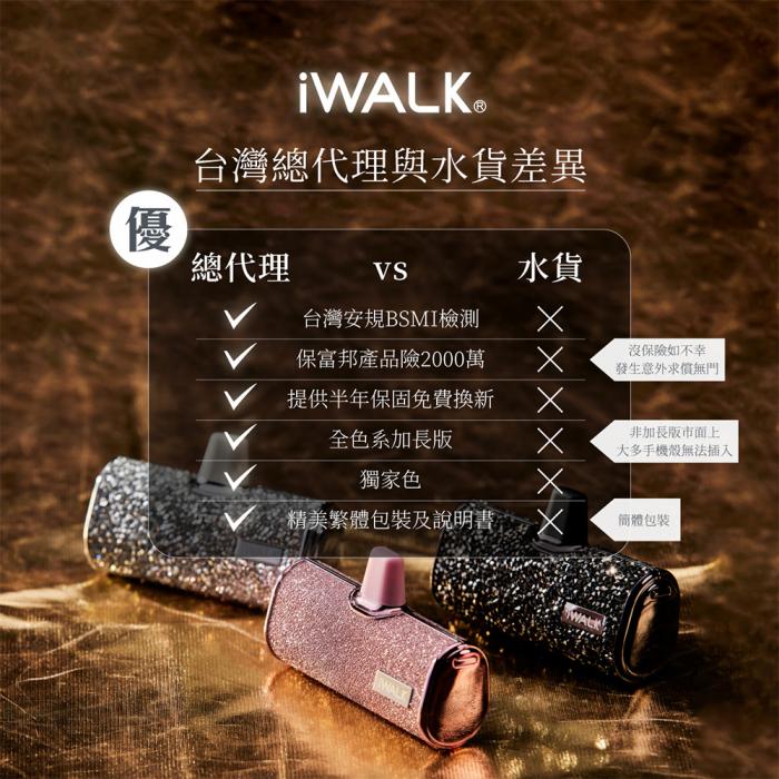 【iWALK】Lightning  四代 皮革特仕加長版 行動電源(蘋果專用)-粉鑽