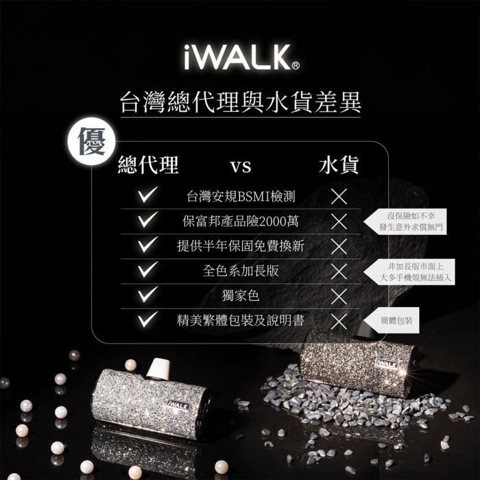 【iWALK】Lightning  四代 皮革特仕加長版 行動電源(蘋果專用)-黑鑽