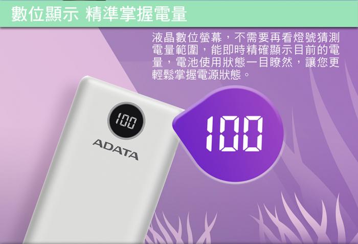 威剛 P20000QCD 20000mAh 快充行動電源 (寶藍色)