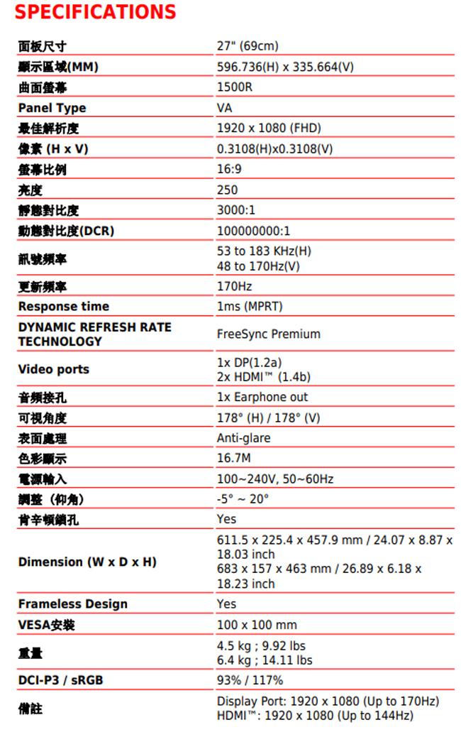 MSI 微星 27吋 Optix G27C4 E2 曲面電競螢幕