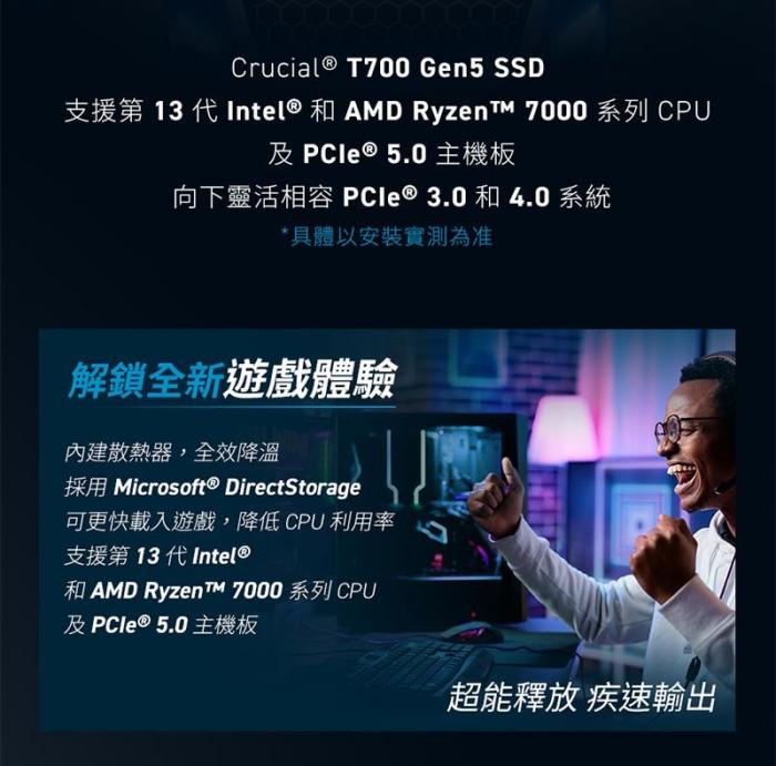  美光 Micron Crucial T700 1TB Gen5 PCIe 5.0 (無散熱片) 