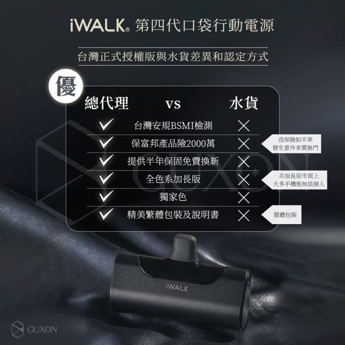 【iWALK】Type-C 四代 直插式口袋電源 行動電源(安卓專用) 午夜藍
