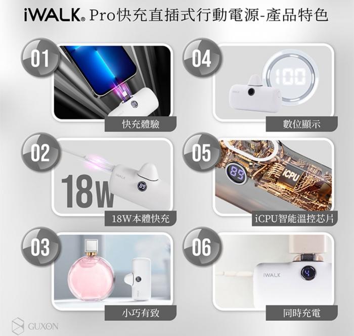 【iWALK】TYPE-C 五代 PRO版 快充行動電源 (Android/蘋果15)-白晝