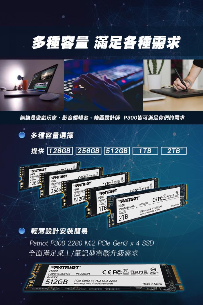 Patriot 美商博帝 P300 1TB M.2 PCIe 限1顆,搭機不限