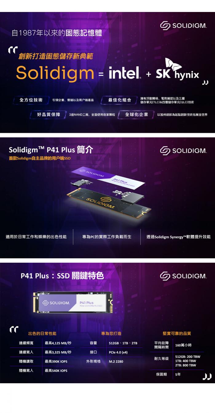 Solidigm(原INTEL) P41 Plus 1TB/Gen4 PCIe 4.0