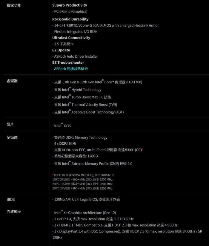 華擎 Z790 Pro RS/D4