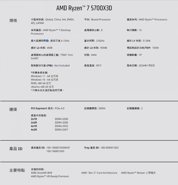 AMD R7 5700X3D 代理盒裝 限搭相容板