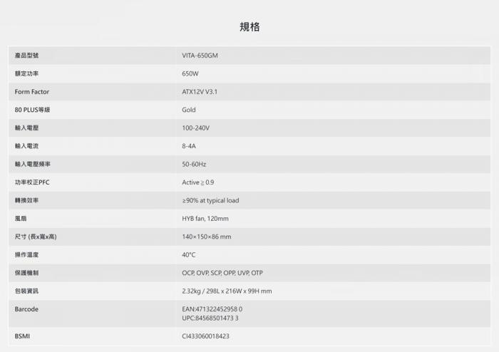 全漢 VITA 650GM 650W金牌全模組