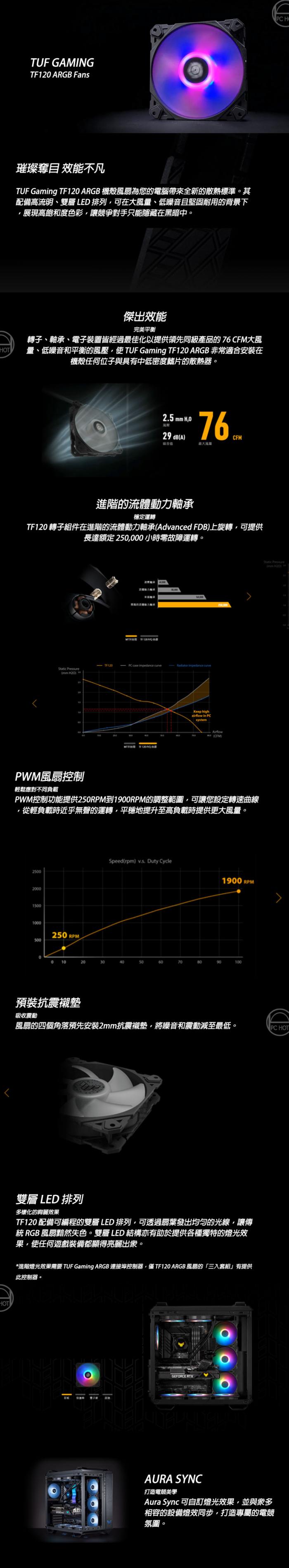 華碩 TUF Gaming TF120 ARGB(黑) 風扇 單顆裝