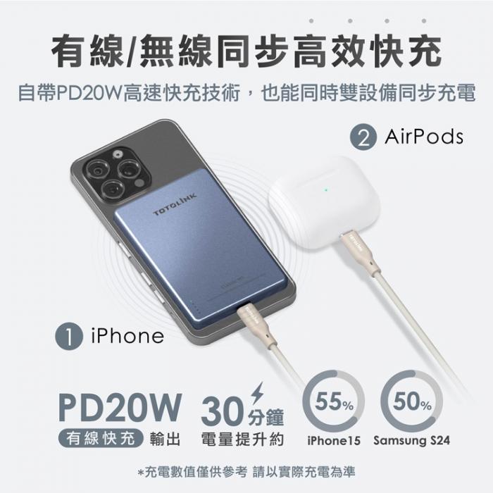 TOTOLINK【M5 極致黑】Magsafe 超薄無線磁吸行動電源/20W快充/金屬質感