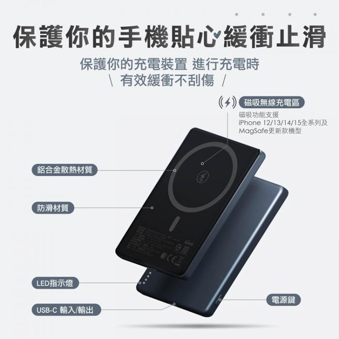 TOTOLINK【M5 太空藍】Magsafe 超薄無線磁吸行動電源/20W快充/金屬質感