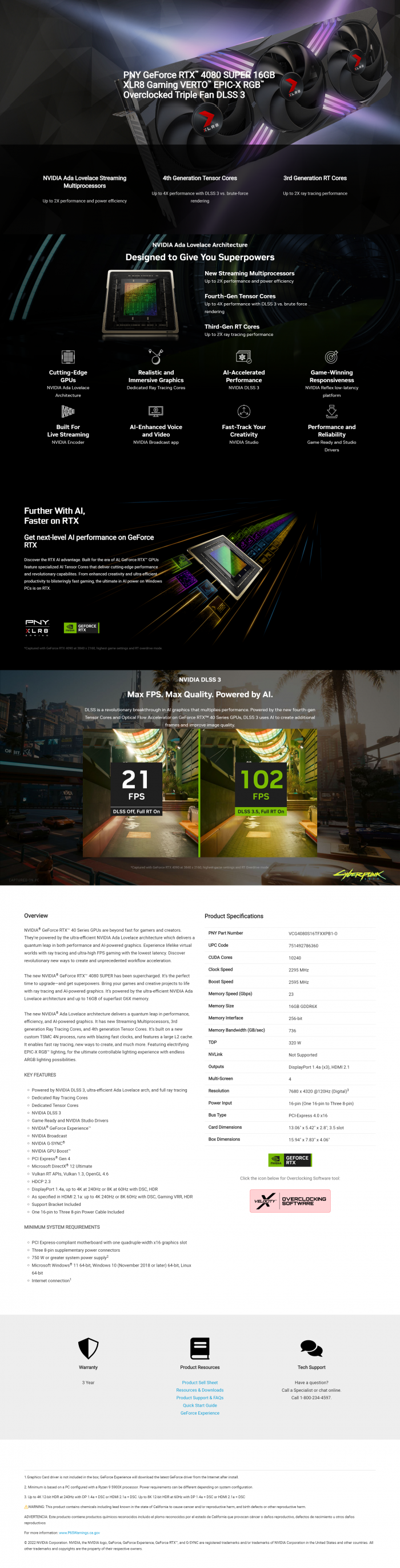 PNY RTX 4080 Super 16GB XLR8 VERTO OC ARGB Triple Fan