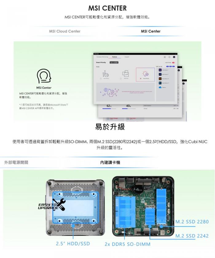 微星 MSI  Cubi NUC 1M-040BTW  準系統 (Intel Core 3 100U)