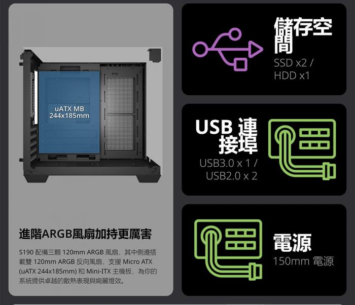 全漢 S190黑 海景天窗機箱
