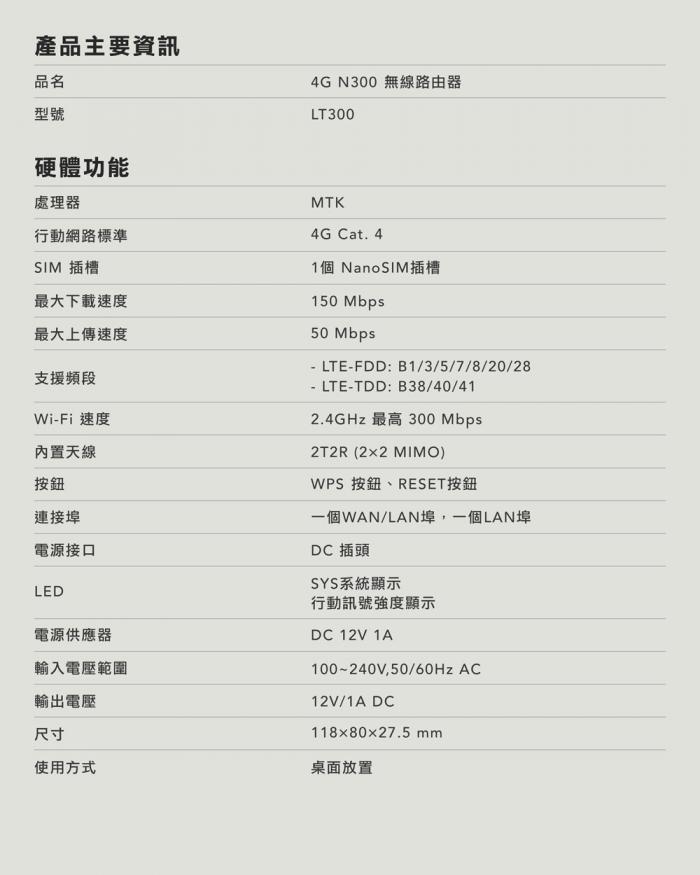 CUDY LT300 4G LTE N300無線路由器