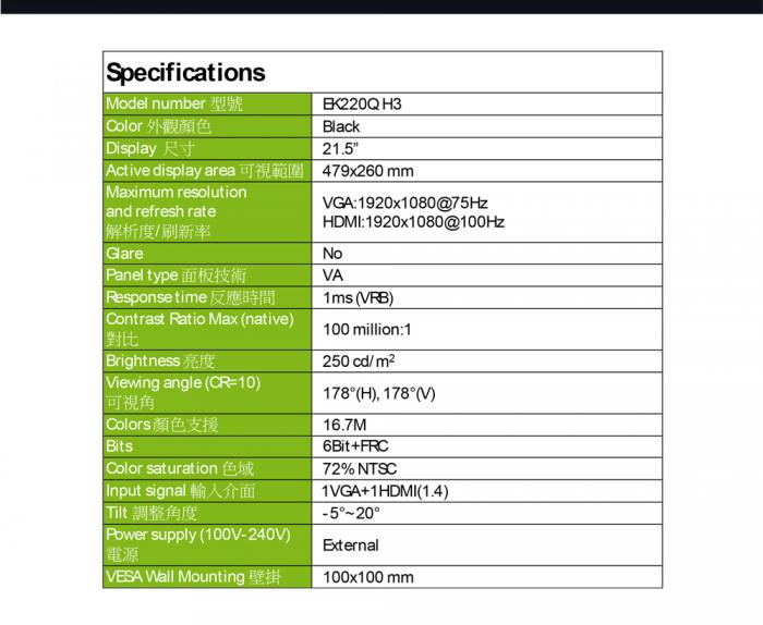 ACER EK220Q H3 22