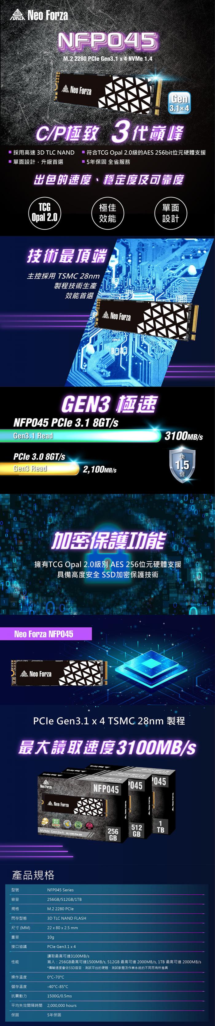 Neo Forza 凌航 NFP045 512G PCIe Gen3.1x4(石墨烯散熱片)