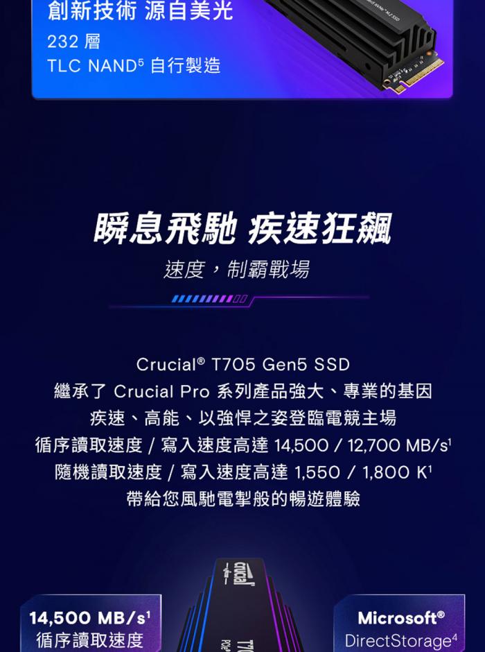 美光 Micron Crucial T705 2TB Gen5 PCIe 5.0