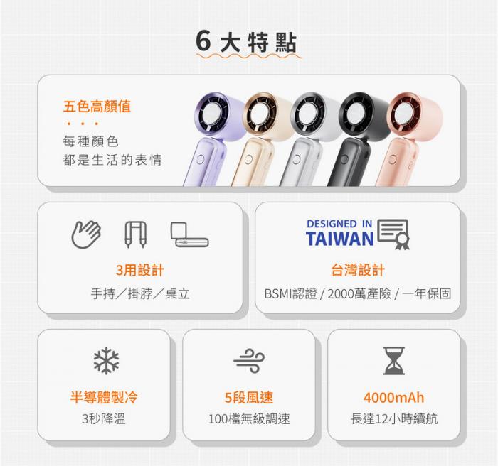 GUXON 巧冰扇【薰衣紫-贈掛繩】5段風速+半導體製冷-高速摺疊風扇