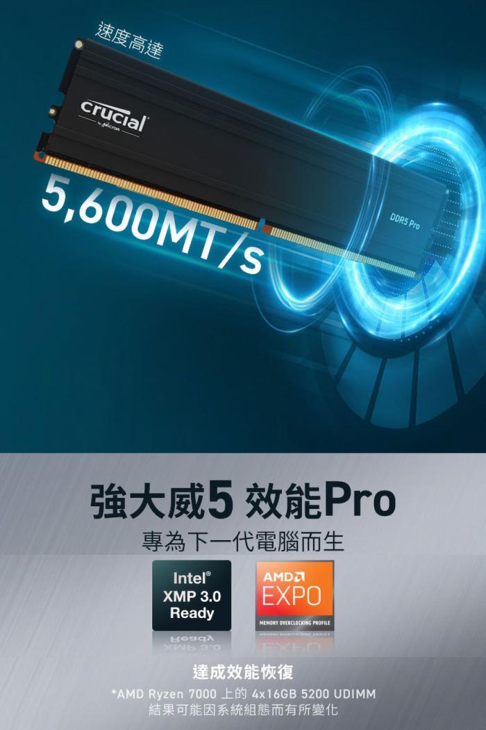 美光 Micron Crucial PRO 超頻 96GB(雙通48GB*2) DDR5 5600/CL46