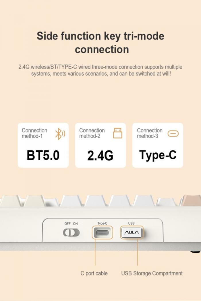 狼蛛 AULA F108pro (黑+灰+黄) (收割者軸-繁中) ❰三模❱ 繁中