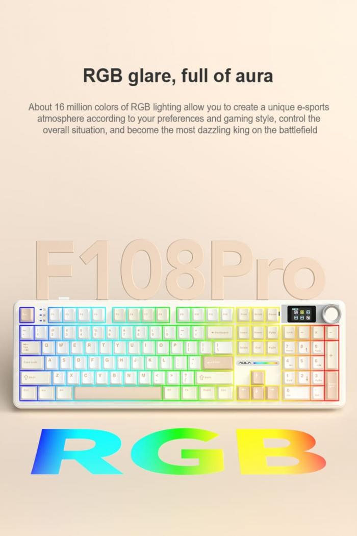 狼蛛 AULA F108pro (黑+灰+黄) (收割者軸-繁中) ❰三模❱ 繁中