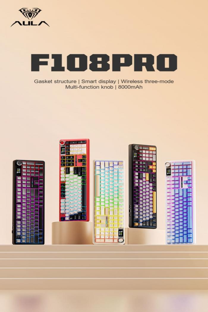 狼蛛 AULA F108pro (淺藍+白+黑紫 ) (收割者軸-繁中) ❰三模❱