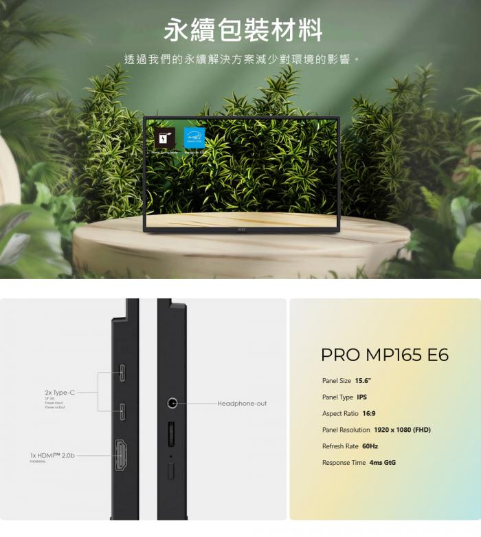 msi PRO MP165 E6 可攜式螢幕
