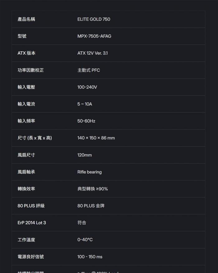 酷碼Elite Gold 750W 金牌 全模