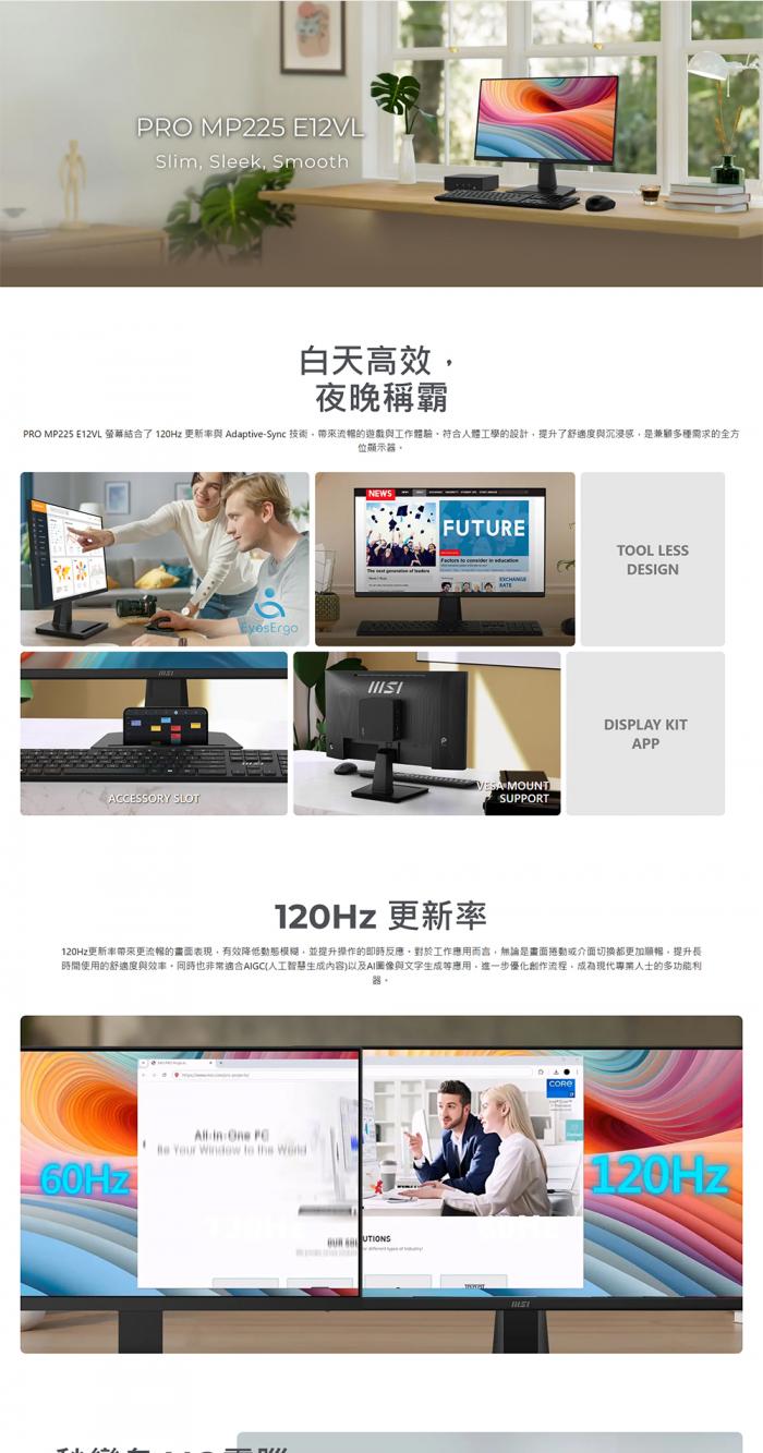 msi PRO MP225 E12VL 22" 螢幕