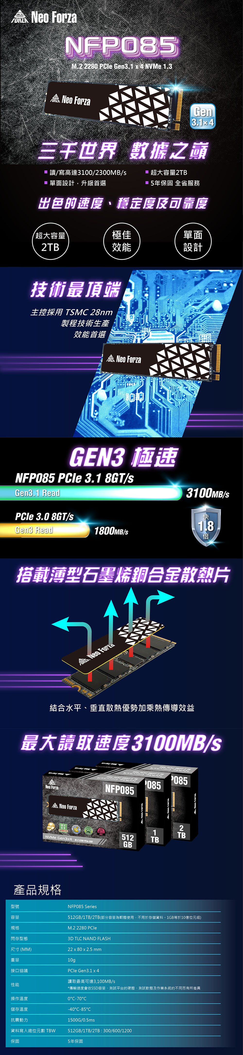 凌航 NFP085 512G Gen3 石墨烯散熱片